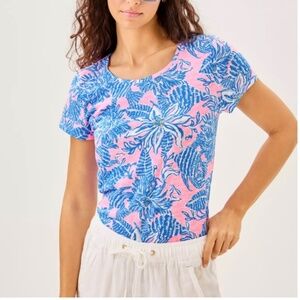 $43 SALE Lilly Pulitzer Etta Scoop Neck Tee Top XXL in Conch Shell Pink Up Scale